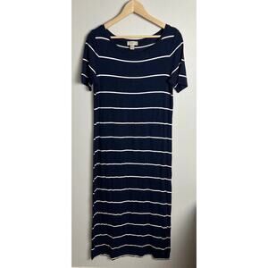 Loft Navy & White Striped T-Shirt Midi Dress Size MP Medium Petite Women’s